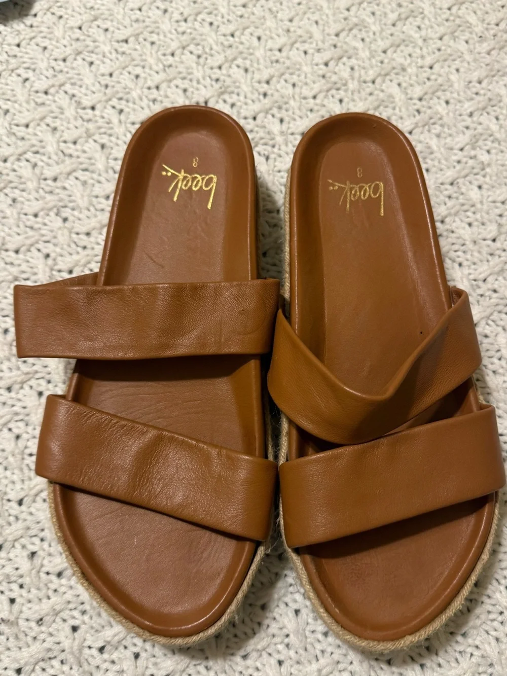 Beek Twinspot Platform Leather Sandals Tan Brown Women's Size 8 slides